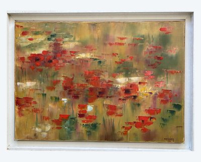 "The field of poppies". Oil on canvas, 20th century. Patrick Waravka.