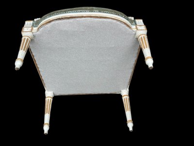 Pair Of Louis XVI Period Cabriolet Armchairs - Lacquered Beech And 18th Century Tapestry Trim