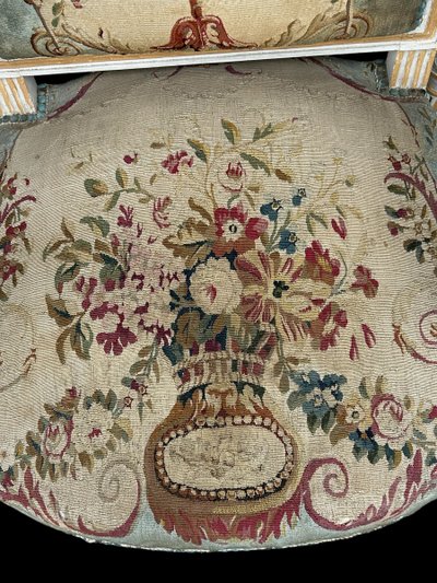 Pair Of Louis XVI Period Cabriolet Armchairs - Lacquered Beech And 18th Century Tapestry Trim