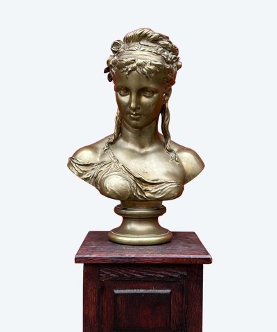 Henry étienne Dumaige ( 1830-1888) Imponente busto in bronzo di giovane donna H 59 cm