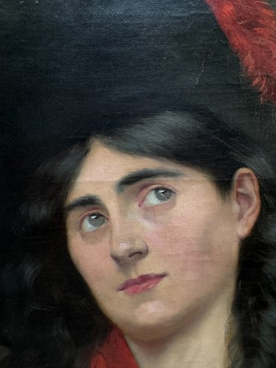 French school circa 1900 - Model with hat and red cloth