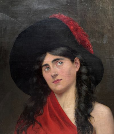French school circa 1900 - Model with hat and red cloth