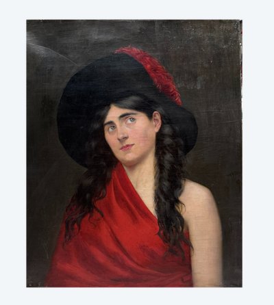 French school circa 1900 - Model with hat and red cloth