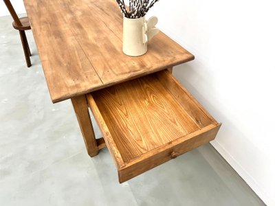 Large farm table in solid beech from the 50s