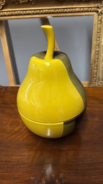 Ceramica vintage contenitore Pera, anni '70, 31x25 cm, bicolore, ottimo stato, non marchiata