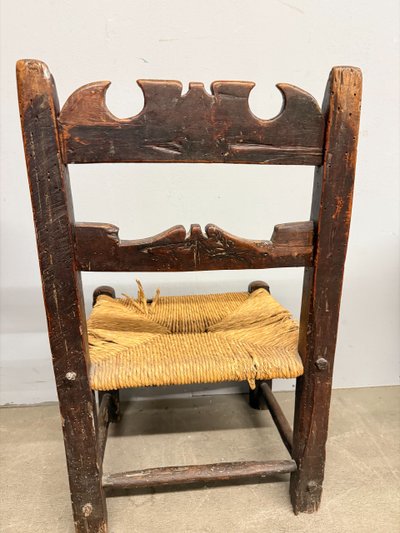 Antique and rare 17th century child's chair, walnut and straw, 73x34cm