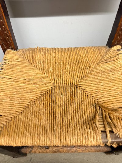 Antique and rare 17th century child's chair, walnut and straw, 73x34cm
