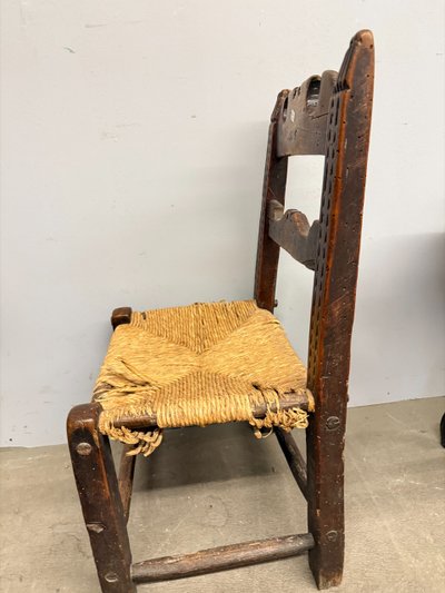 Antique and rare 17th century child's chair, walnut and straw, 73x34cm