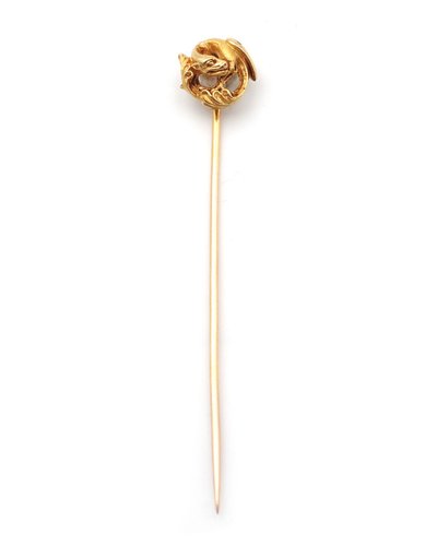 Wiese Drachennadel in 18k Gold, Krawattennadel signiert Louis Wiese, Neo Gotik