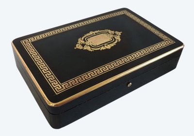 Scatola per giochi di carte in intarsio di Boulle, legno annerito e ottone, periodo Napoleone III