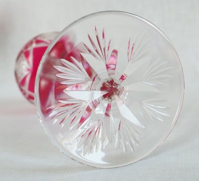 6 Baccarat crystal Rhine wine glasses, Hyères model, pink crystal overlay