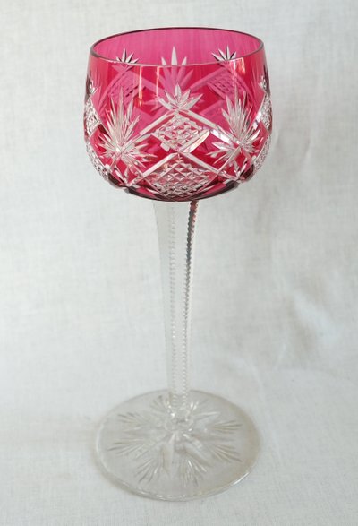 6 Baccarat crystal Rhine wine glasses, Hyères model, pink crystal overlay