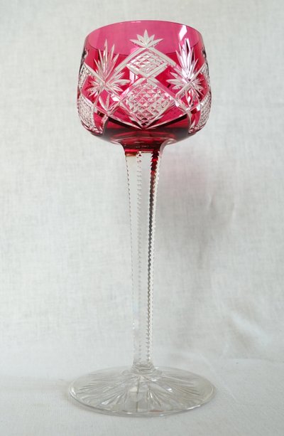 6 Baccarat crystal Rhine wine glasses, Hyères model, pink crystal overlay