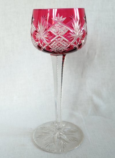 6 Baccarat crystal Rhine wine glasses, Hyères model, pink crystal overlay