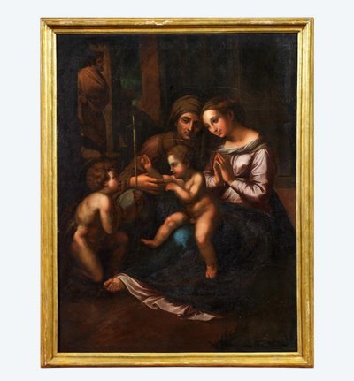 Anonymous, 17th century, Madonna with Child, Saint John the Baptist, and Elizabeth copy of Raphael