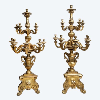 Pair of antique candelabras, second half of the 18th century. Height 205 cm.