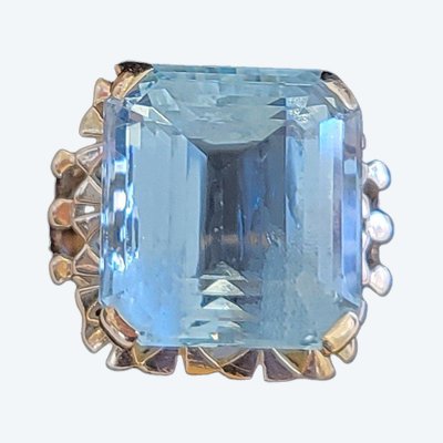 Anello cocktail all'acquamarina in oro 18 ct vintage