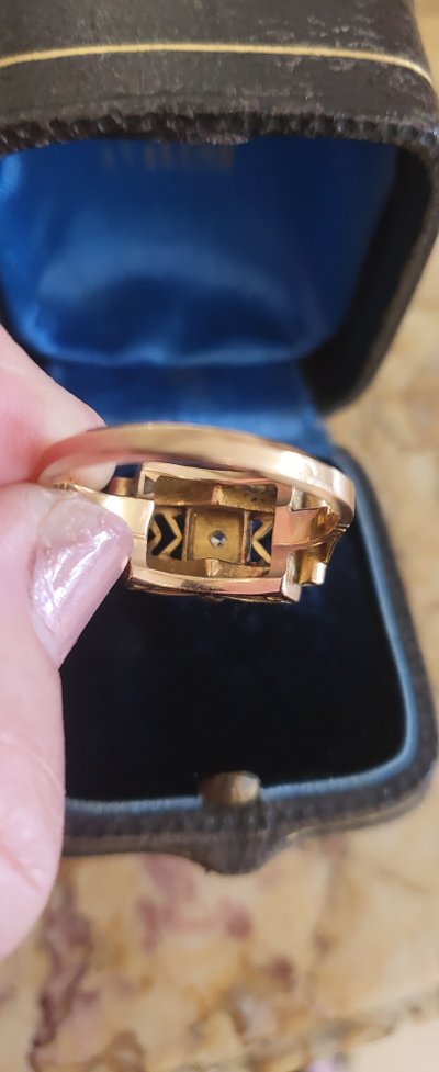 Anello Art Deco "Tank" in oro 18 ct/platino/diamante