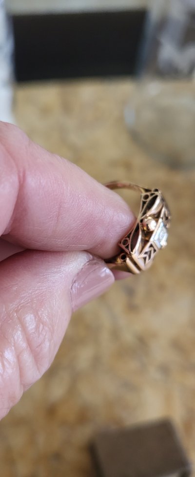 Anello Art Deco "Tank" in oro 18 ct/platino/diamante