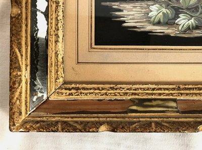Coppia di gouaches su carta, uccelli e fiori