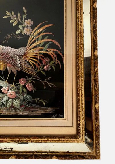 Coppia di gouaches su carta, uccelli e fiori