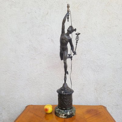  Mercurio volante, dopo Giambologna, lampada in bronzo, XIX secolo