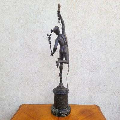  Mercurio volante, dopo Giambologna, lampada in bronzo, XIX secolo