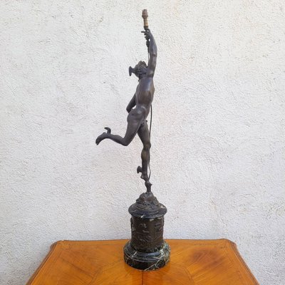  Mercurio volante, dopo Giambologna, lampada in bronzo, XIX secolo