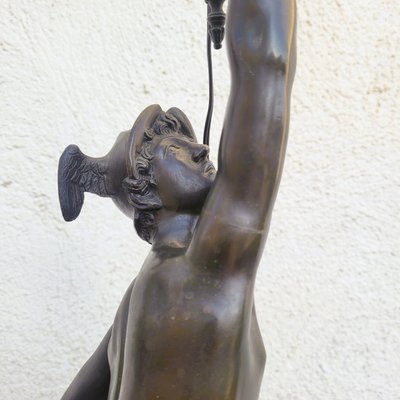  Mercurio volante, dopo Giambologna, lampada in bronzo, XIX secolo