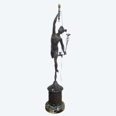  Mercurio volante, dopo Giambologna, lampada in bronzo, XIX secolo