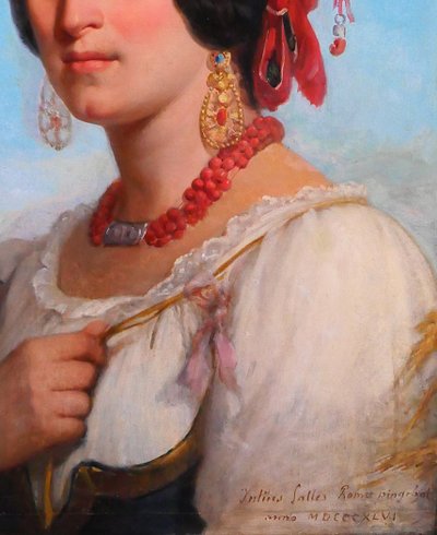 Jules SALLES 1814-1900 La belle italienne, portrait de femme, tableau, Italie, 1846 romantisme