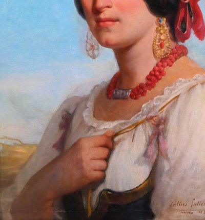 Jules SALLES 1814-1900 La belle italienne, portrait de femme, tableau, Italie, 1846 romantisme