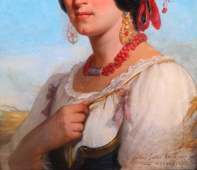 Jules SALLES 1814-1900 La belle italienne, portrait de femme, tableau, Italie, 1846 romantisme