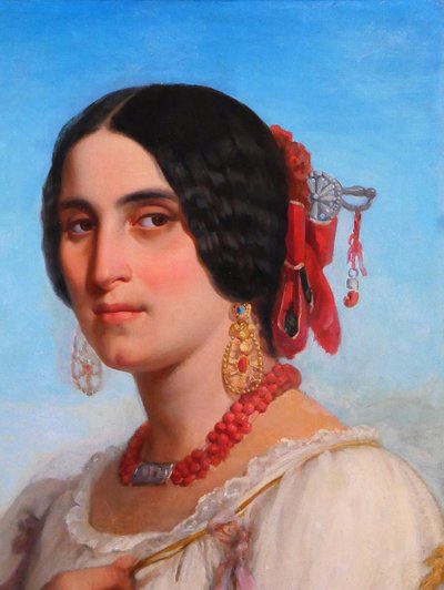Jules SALLES 1814-1900 La belle italienne, portrait de femme, tableau, Italie, 1846 romantisme