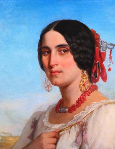 Jules SALLES 1814-1900 La belle italienne, portrait de femme, tableau, Italie, 1846 romantisme