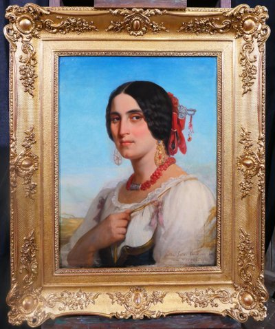 Jules SALLES 1814-1900 La belle italienne, portrait de femme, tableau, Italie, 1846 romantisme