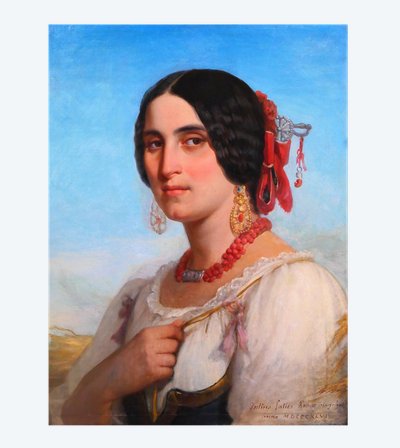 Jules SALLES 1814-1900 La belle italienne, portrait de femme, tableau, Italie, 1846 romantisme