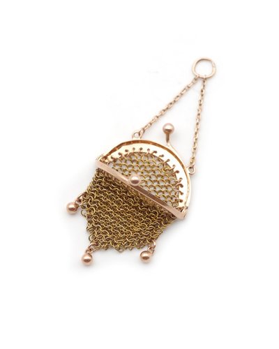 Petite bourse de poupée en or 18k, pendentif bourse cotte de maille, pendentif ancien