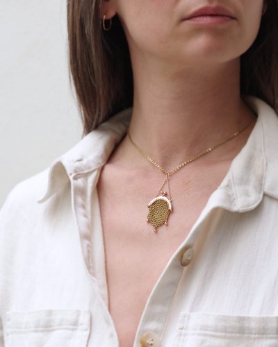 Petite bourse de poupée en or 18k, pendentif bourse cotte de maille, pendentif ancien