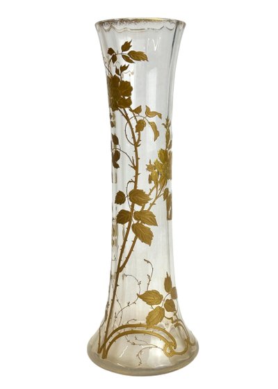 Baccarat - Vaso grande in cristallo con decorazione di rose rampicanti