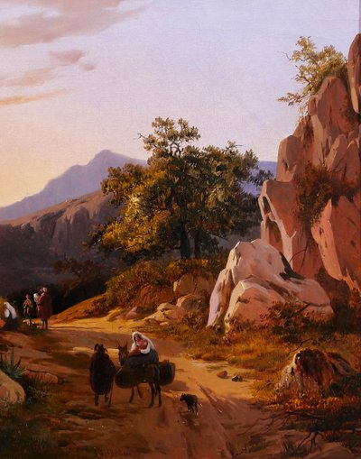 Edouard de Vigne 1808-1866 Italie, paysage au coucher du soleil, tableau romantisme Belgique