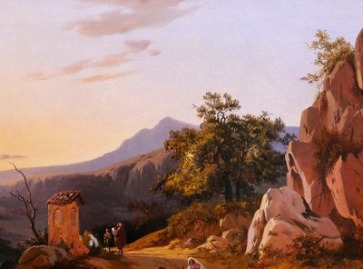 Edouard de Vigne 1808-1866 Italie, paysage au coucher du soleil, tableau romantisme Belgique