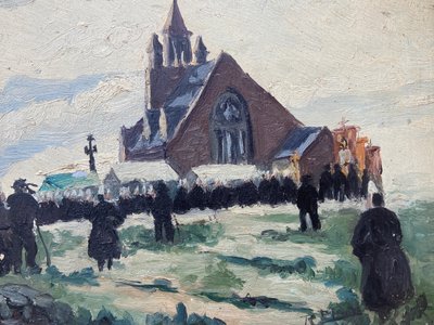 Pittura - Scuola bretone - L'indulto a Notre-Dame de la joie a Penmarch' / I raccoglitori di alghe