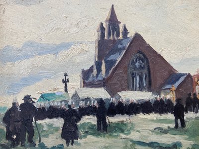 Pittura - Scuola bretone - L'indulto a Notre-Dame de la joie a Penmarch' / I raccoglitori di alghe