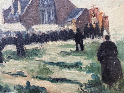 Pittura - Scuola bretone - L'indulto a Notre-Dame de la joie a Penmarch' / I raccoglitori di alghe