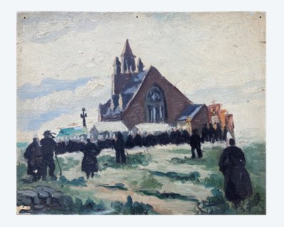 Pittura - Scuola bretone - L'indulto a Notre-Dame de la joie a Penmarch' / I raccoglitori di alghe