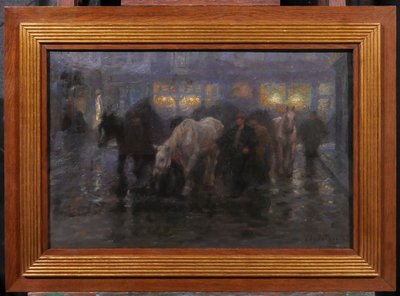 Edgard FARASYN 1868-1938 Pferde in der Stadt, Nachteffekt, Gemälde, Impressionismus Belgien