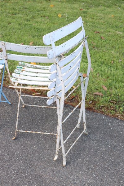 Bistro Garden Folding Chairs In Iron And Wood Slats, Set Of 8