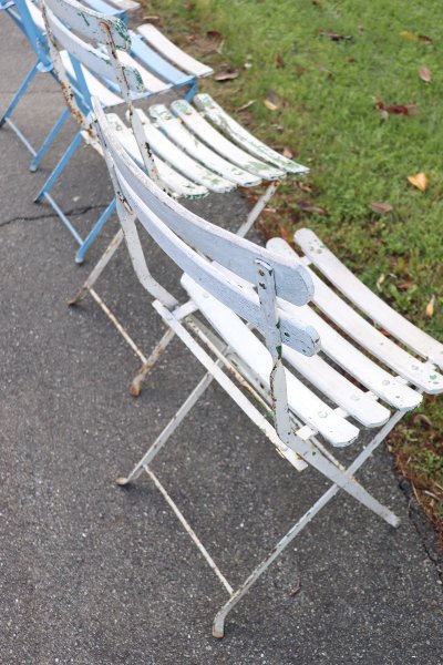 Bistro Garden Folding Chairs In Iron And Wood Slats, Set Of 8