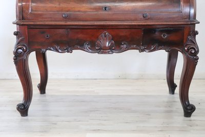 19th Century Antique Roll Top Desk In Walnut